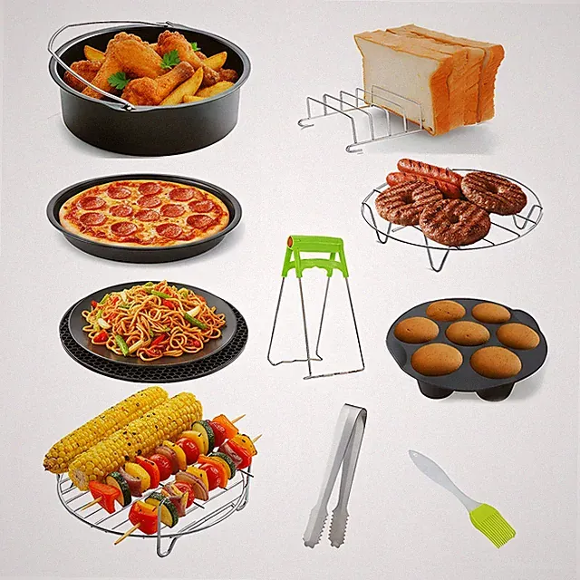 10pcs Air Fryer Accessories Set Baking Basket Pizza Pan Chips Tools for Kitchen