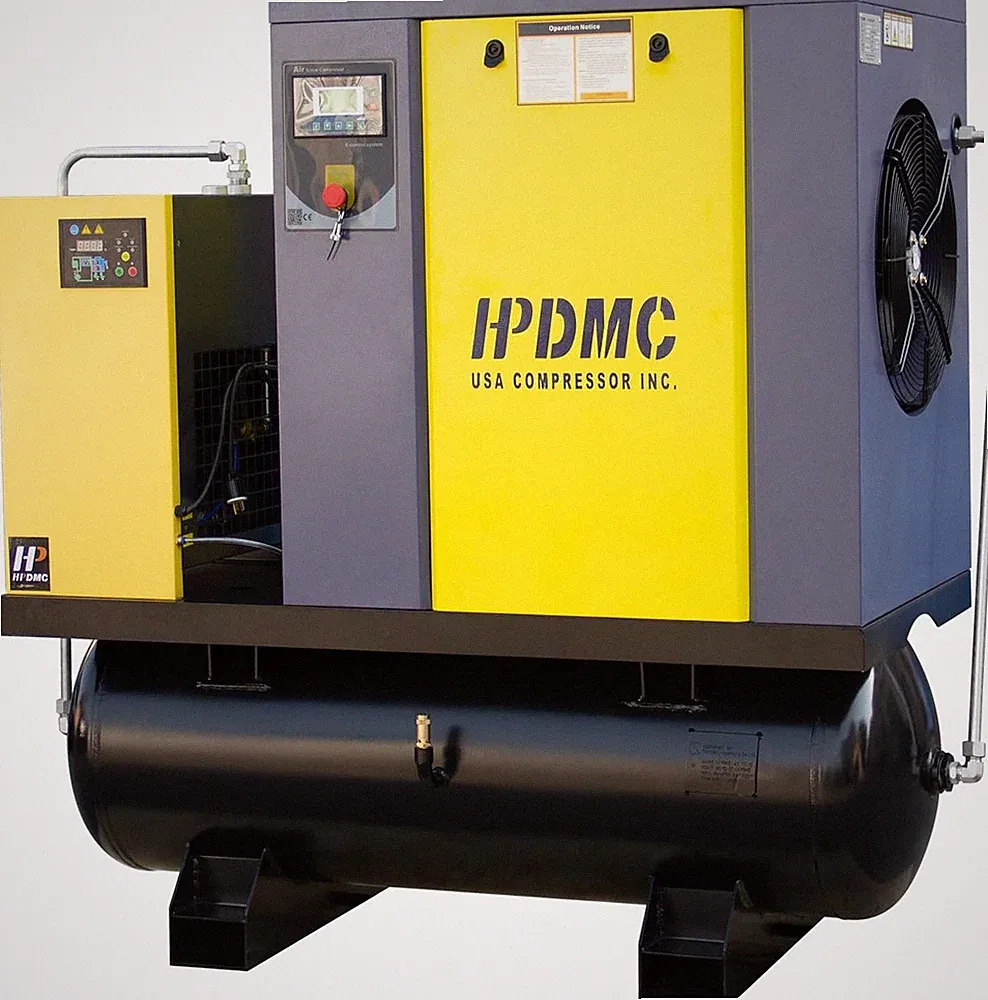 15KW 20HP Rotary Screw Air Compressor 460V/3Ph 81CFM 125psi ASME Tand Air Dryer