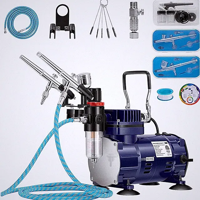 Airbrush Kit Dual-action Airbrush Compressor Art Nail Tattoo Makeup Model Blue