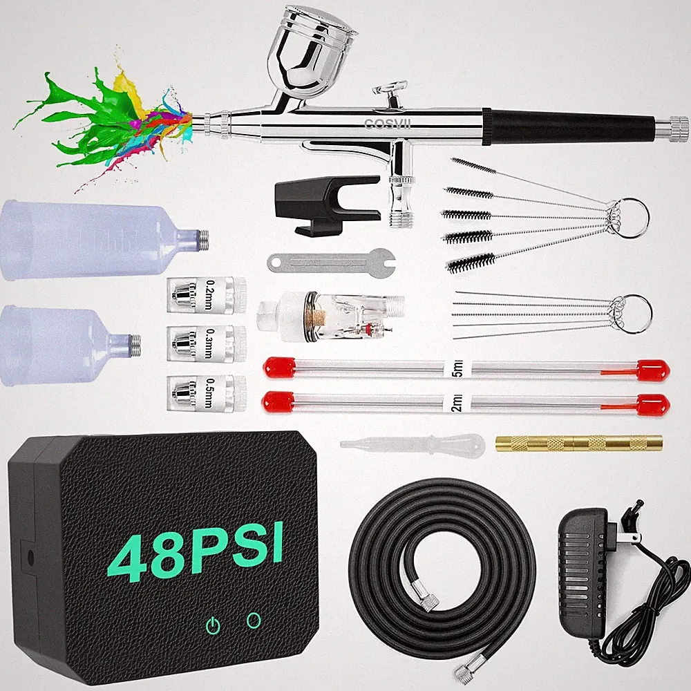 Airbrush Kit with Air Compressor, 40 48 PSI High Pressure Air Brush Non-Clogg...