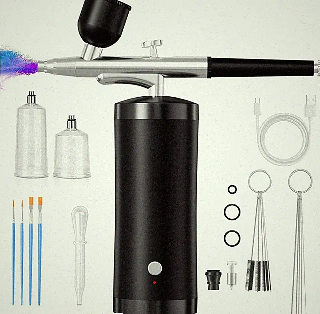 Airbrush Kit With Compressor 48PSI Rechargeable High Pressure Air Brush Black