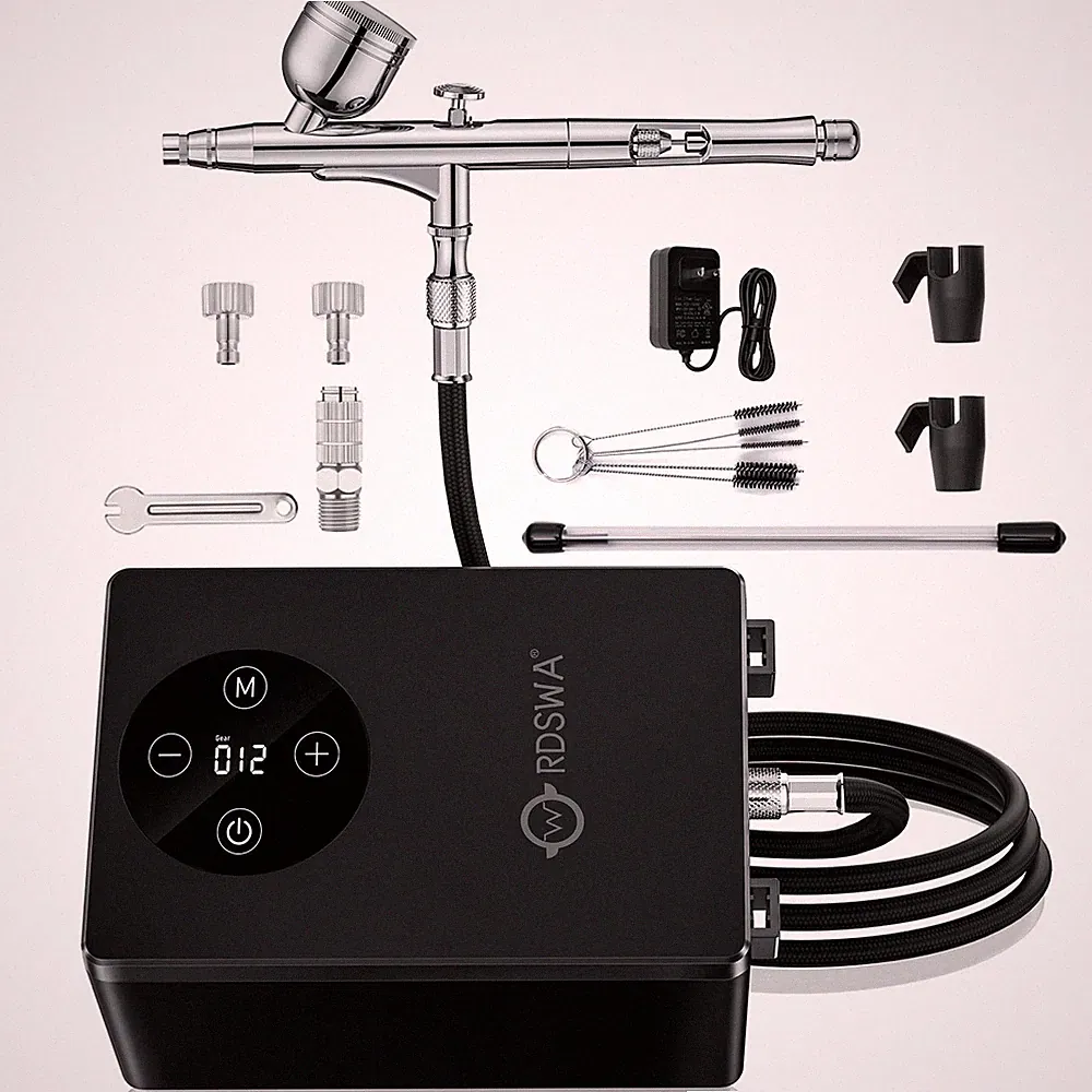 Airbrush Kit with Quiet Air Compressor,Portable 51psi Pressure,-Button Easy O...
