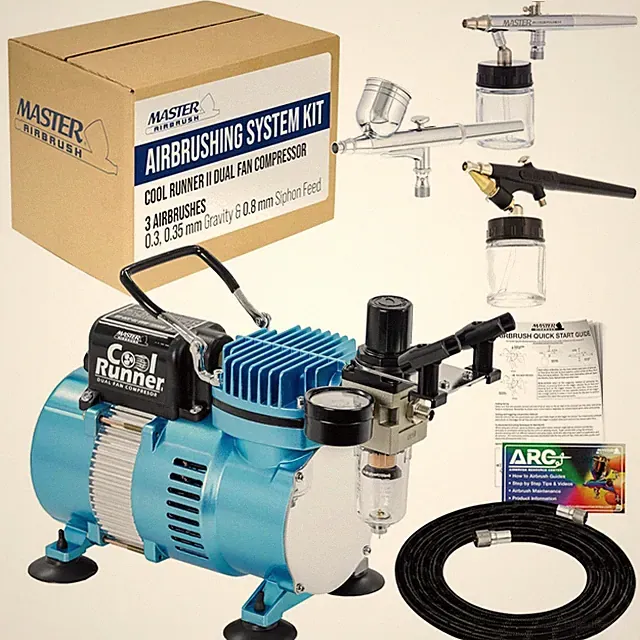 Airbrushing System - Compressor & 3 Airbrushes