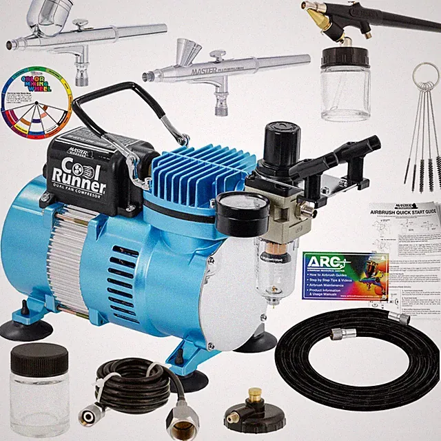 Cool Runner II Airbrush Kit with Dual Fan Air Compressor, 3 Airbrushes, Clean...