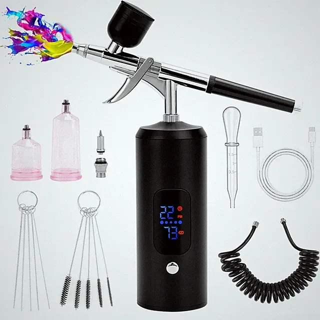 Cordless Rechargeable Airbrush Kit Handheld Air Brush Sprayer Gun 38 PSI Black
