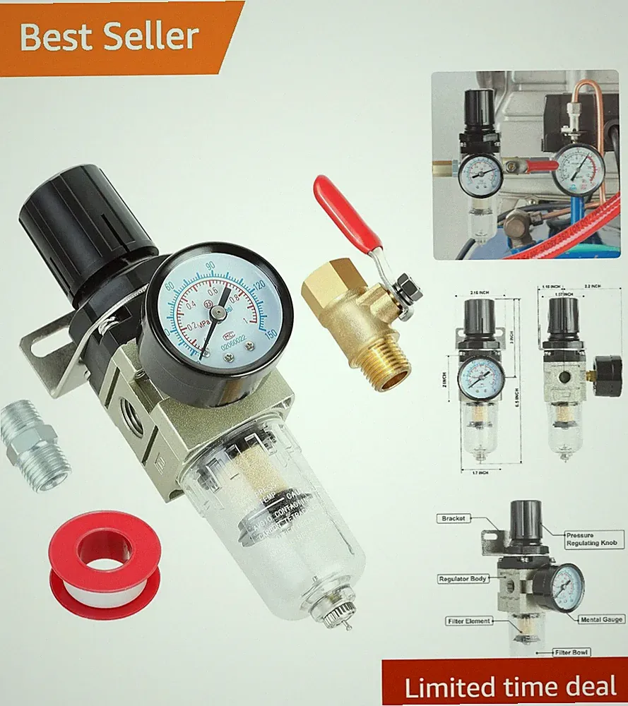 Efficient 1/4 Inch Filter Regulator Combo with Piggyback Design for Air Brushes