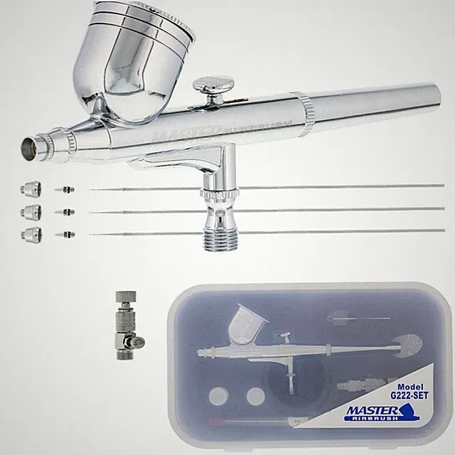 G222 Multi-Purpose Dual-Action Gravity Feed Airbrush Gun Set for Model Painti...