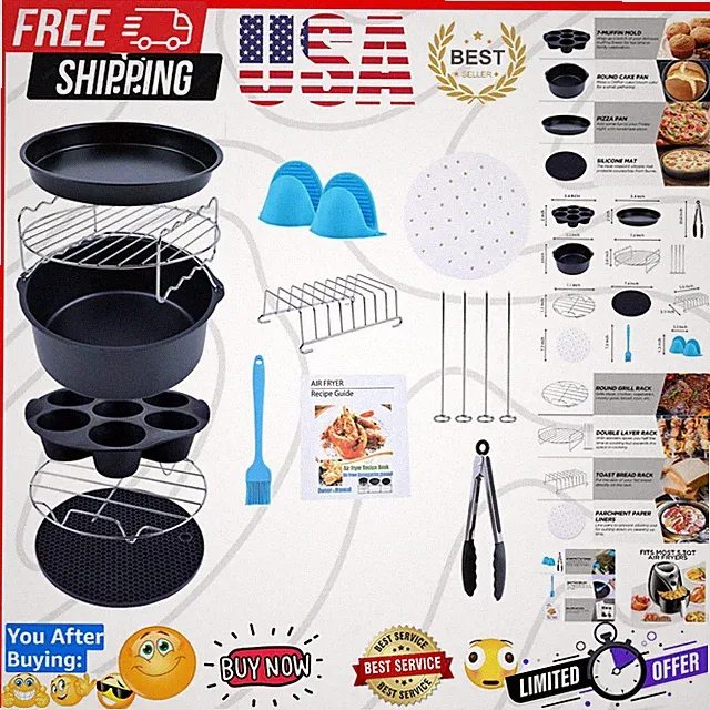 Nonstick Air Fryer Accessories Set for 5.3Qt & Larger - Easy Clean & Durable