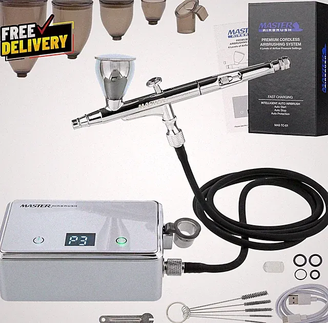 Powerful Cordless Airbrushing System Kit 20 to 36 PSI Portable Rechargeable A..