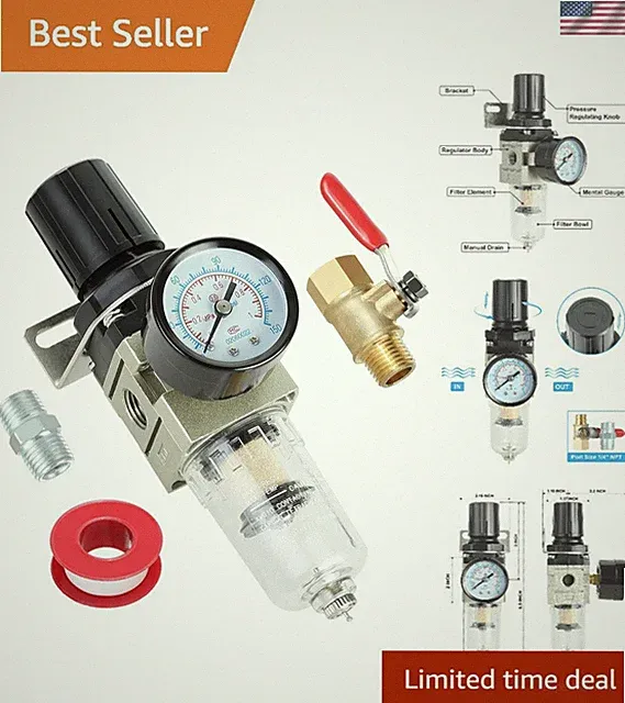 Professional 1/4 Inch Air Filter Regulator with Gauge - Lightweight & Efficient