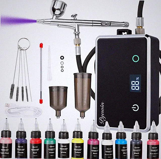 Upgraded Cordless Airbrush Kit with Compressor, Dual Action Trigger, 70" Air...